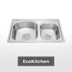 Chậu rửa chén 2 hố inox 304 kích thước 78cm EcoKitchen MS1011P