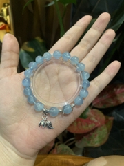 Vòng tay Aquamarine 3A 9mm mix charm bạc 925