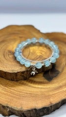 Vòng tay Aquamarine 3A 9mm mix charm bạc 925