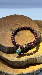 Vòng TA tóc đỏ 5A 6,5mm phối charm hồ lô ngọc bích bạc mạ vàng