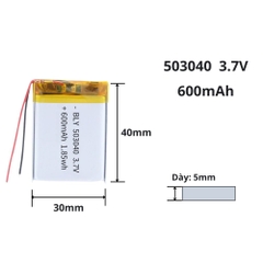 Pin sạc Lipo 3.7V 600mAh 503040