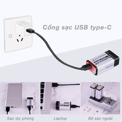 Pin sạc 9V Doublepow Lithium 3780mWh (1000mAh) cổng sạc USB Type-C