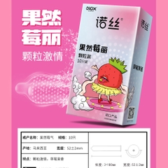 Bao cao su Nox Sure Enough Strawberry hương dâu hạt nổi hộp 10 cái