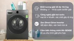 Máy giặt Whirlpool OxyCare Inverter 10.5 kg xám