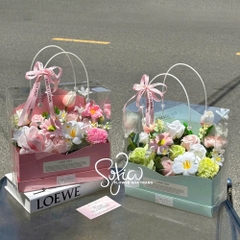 Hộp Mica Có Quai Xách Nhựa Trắng Cắm Hoa, Đựng Quà Tặng