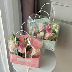 Hộp Mica Có Quai Xách Nhựa Trắng Cắm Hoa, Đựng Quà Tặng