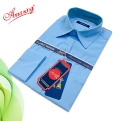 Áo sơ mi nam Amazing tay dài, vải sợi tre, màu trơn, dáng xuông, tà bầu, size tới 110kg