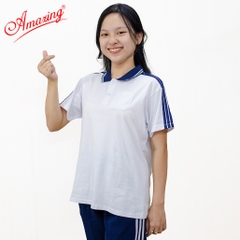 Áo thể dục 3 sọc vai, cổ trụ có 1 túi, cho bé đi học các cấp, big size đến 100kg, hiệu Amazing