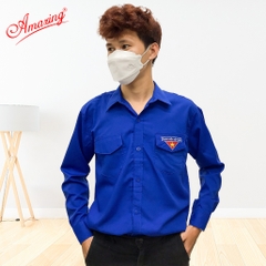 Áo sơ mi đoàn viên Việt Nam cho nam Amazing, tay dài và tay ngắn, thêu cờ đỏ sao vàng, 2 túi có nắp và cầu vai