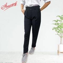 Quần nữ Amazing lưng cao 2 nút đồng phục học sinh vải tuyết mưa dày mềm không nhăn màu xanh đen và đen