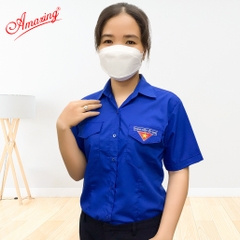 Áo sơ mi nữ thanh niên Việt Nam thêu logo cờ đỏ sao vàng, tay dài và tay ngắn, size 80kg, vải kate