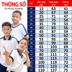 Áo thể dục 3 sọc vai, cổ trụ có 1 túi, cho bé đi học các cấp, big size đến 100kg, hiệu Amazing