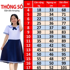 Áo đầm Amazing liền thân cao cấp cho bé gái đi học, đồng phục học sinh cấp 1, size tới 65kg