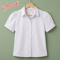 Áo sơ mi trắng tay bồng nhún cho bé gái đi học, đồng phục đến trường, vải kate silk mềm mướt, thấm hút mồ hôi, size tới 65kg
