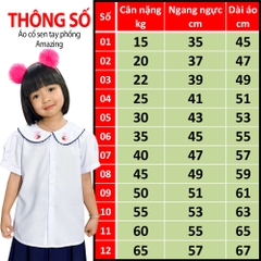 Áo trắng cổ lá sen cao cấp cho bé gái đến trường, tay phồng, tay suông, size lớn đến 65kg