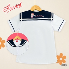 Áo sơ mi trắng cổ lá sen viền cao cấp cho bé gái đến trường, big size đến 70kg