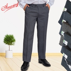 Quần tây nam Amazing màu xám đậm, vải Tetron dày mền, ít nhăn, ống đứng, không ly
