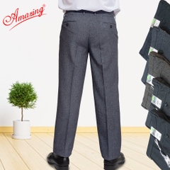 Quần tây nam Amazing màu xám đậm, vải Tetron dày mền, ít nhăn, ống đứng, không ly
