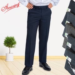 Quần tây nam Amazing màu xám đậm, vải Tetron dày mền, ít nhăn, ống đứng, không ly