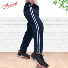 Quần thể dục phối sọc cho bé trai và bé gái, lưng thun, chất thun cào hút mồ hôi, túi có khóa kéo, size 20-100kg, Amazing