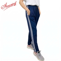 Quần thun thể dục sọc trắng Amazing, màu đen và xanh đen , vải thun co giãn 4 chiều, unisex