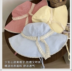 Mũ Rộng Vành Nơ Ren Caro