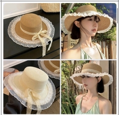 Mũ Cối Rộng Vành Nơ Viền Ren