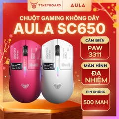 Chuột Gaming Không Dâu Aula SC650, 3 Mode Kết Nối, Màn Hình Đa Nhiệm, Paw 3311, Polling Rate 1000Hz