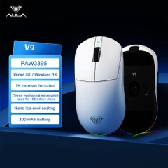 Chuột Gaming Không Dây Aula V9 Series - 3 Mode Kết Nối - PAW3950 - 8K Polling rate - Đèn Nền RGB