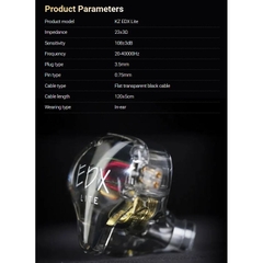 Tai nghe KZ EDX Lite Tai Nghe IEM Chất Âm HIFI Khử Tiếng Ồn QDC C Pin Cáp Tháo Rời Jack 3.5mm