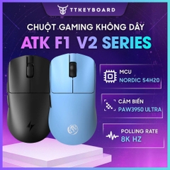 Chuột Gaming Không Dây ATK F1 V2 Series Siêu Nhẹ 38G PAW3950 Ultra Nordic 54H20 Rate 8K