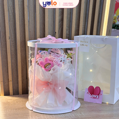 Bó hoa gấu bông siêu dễ thương.sét hoa quà tặng sinh nhật , 14/2 , 8/3 (tặng kèm túi và đèn nhấp nháy