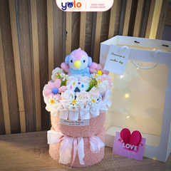 Bó hoa gấu bông siêu dễ thương.sét hoa quà tặng sinh nhật , 14/2 , 8/3