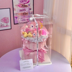 Bó hoa gấu bông kèm hộp mika siêu dễ thương làm quà tặng bạn bè người yêu