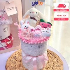 Bó hoa gấu bông siêu dễ thương.sét hoa quà tặng sinh nhật , 14/2 , 8/3 (tặng kèm túi và đèn nhấp nháy)