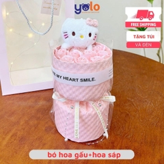 Bó hoa gấu bông siêu dễ thương.sét hoa quà tặng sinh nhật , 14/2 , 8/3 (tặng kèm túi và đèn nhấp nháy)