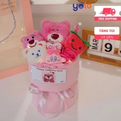 Bó hoa gấu bông siêu dễ thương.sét hoa quà tặng sinh nhật , 14/2 , 8/3 (tặng kèm túi và đèn nhấp nháy)