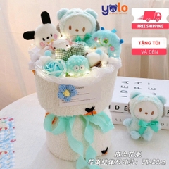 Bó hoa gấu bông siêu dễ thương.sét hoa quà tặng sinh nhật , 14/2 , 8/3 (tặng kèm túi và đèn nhấp nháy)
