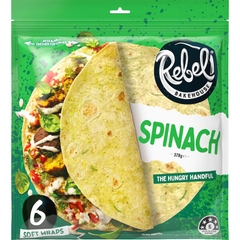 TÚI 6 BÁNH WRAP / TORTILLA Rebel Bakehouse, Spinach / Capsicum & Garlic / Wholegrain, Giàu Xơ, 378g