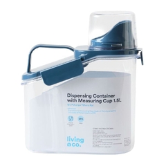 BÌNH ĐỰNG THỰC PHẨM TRONG SUỐT KÈM ỐNG ĐONG Living & Co Dispensing Container with Measuring Cup Clear – Đựng Ngũ Cốc, Cà Phê, Hạt Khô, 1.5L