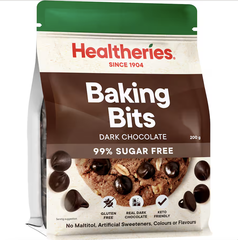 HẠT SOCOLA CHIP NƯỚNG BÁNH Healtheries Chocolate Bits, 99% KHÔNG ĐƯỜNG Sugar Free, New Zealand since 1904, 200g
