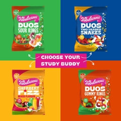 KẸO DẺO TRÁI CÂY RJ’s Fabulicious, Sherbet Fizz & Duos Gummy Rings, KHÔNG DẦU CỌ Palm Oil Free, KHÔNG MÀU – MÙI NHÂN TẠO