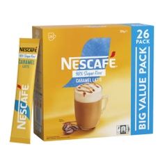 HỘP 26 GÓI CAFE 98% KHÔNG ĐƯỜNG Nescafe Coffee Sachets - Sugar Free, Latte Caramel