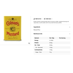 BỘT / SỐT MÙ TẠT VÀNG Colman's Original English Mustard Powder, 57g - 170g