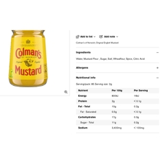 BỘT / SỐT MÙ TẠT VÀNG Colman's Original English Mustard Powder, 57g - 170g