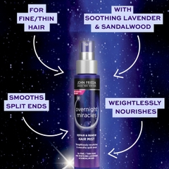 XỊT DƯỠNG TÓC BAN ĐÊM John Frieda Overnight Miracles Hair Mist, MỀM MƯỢT TỨC THÌ, 100ml