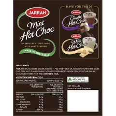 HỘP 8-10 GÓI BỘT SOCOLA ĐEN / BẠC HÀ Jarrah Hot Choc, DARK - MINT, MADE IN AUSTRALIA (112g - 140g)