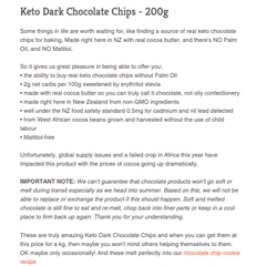 VỤN SOCOLA ĐEN ĂN KIÊNG Keto Store Chocolate Chip Đen – KHÔNG Đường / Dầu cọ, Low Carb, 200g