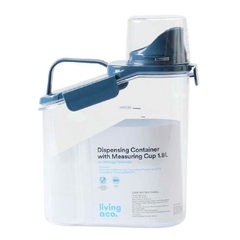 BÌNH ĐỰNG THỰC PHẨM TRONG SUỐT KÈM ỐNG ĐONG Living & Co Dispensing Container with Measuring Cup Clear – Đựng Ngũ Cốc, Cà Phê, Hạt Khô, 1.5L