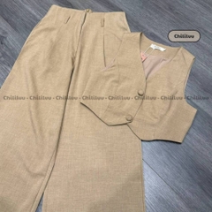 Set áo croptop Chililuu áo vạt V kèm quần suông ống rộng thắt đai cá tính